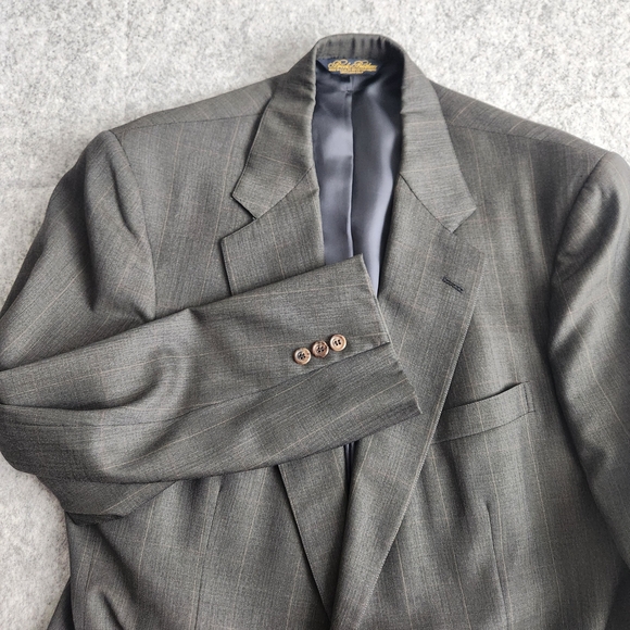 Vtg Brooks Brothers Makers Golden Fleece Windowpane Wool Blazer Men 42L Gray USA